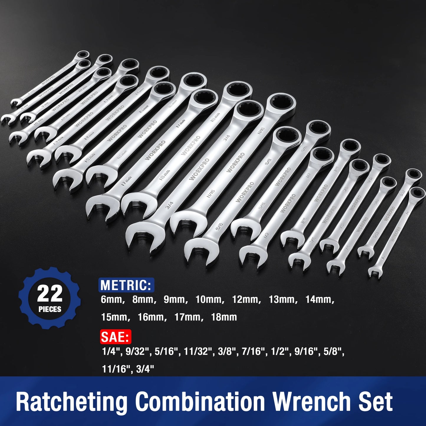 WORKPRO 21 Piece Ratcheting Wrench Set In Durable Case