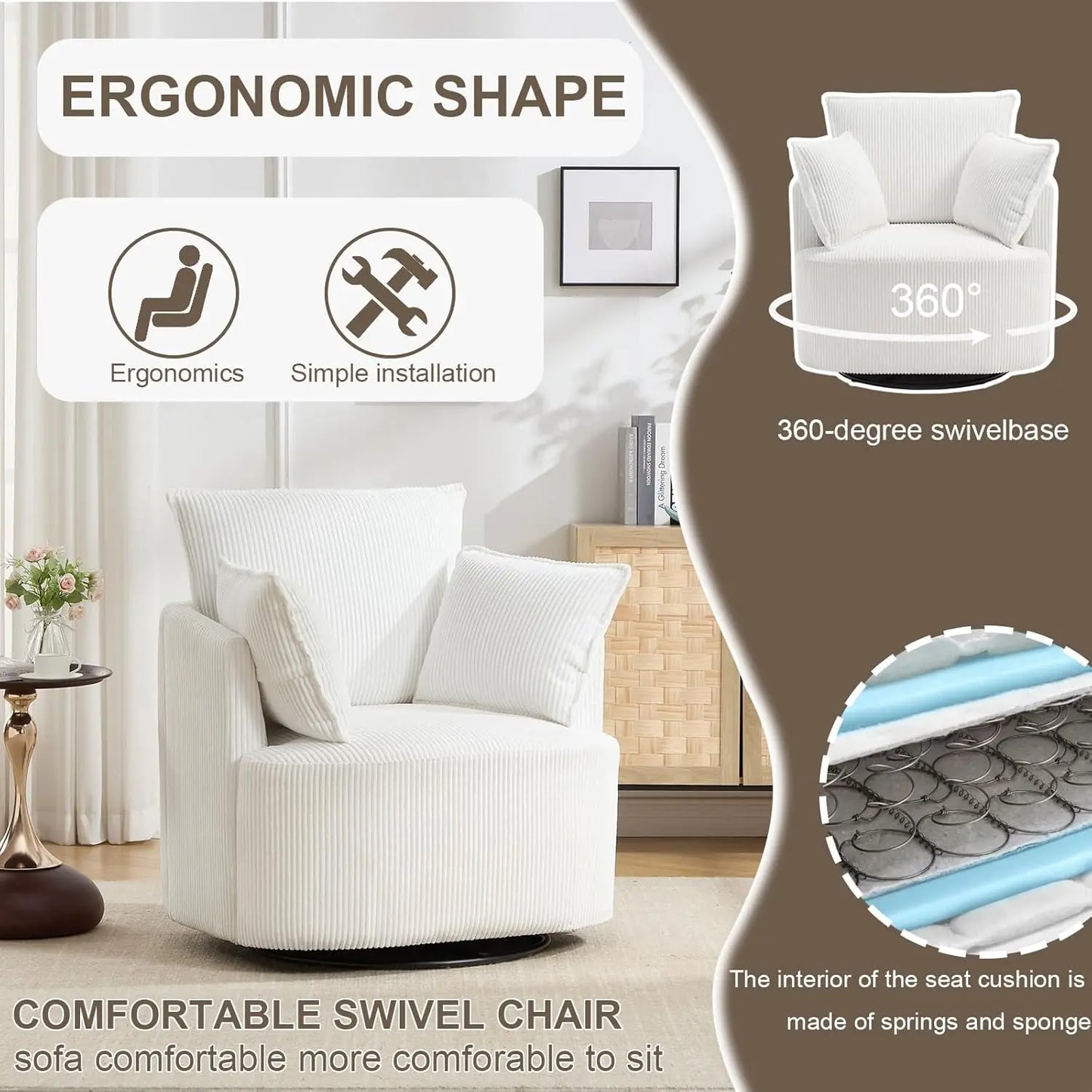 Swivel Accent Chair Upholstered Living Room Recliner