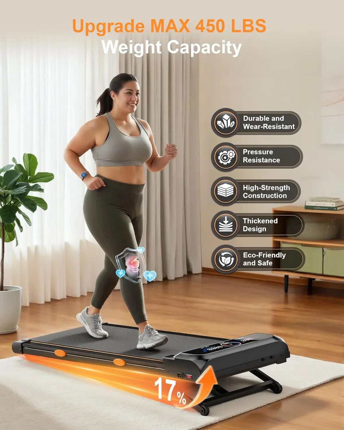3.5Hp Under Desk Walking Pad Treadmill With Auto Incline