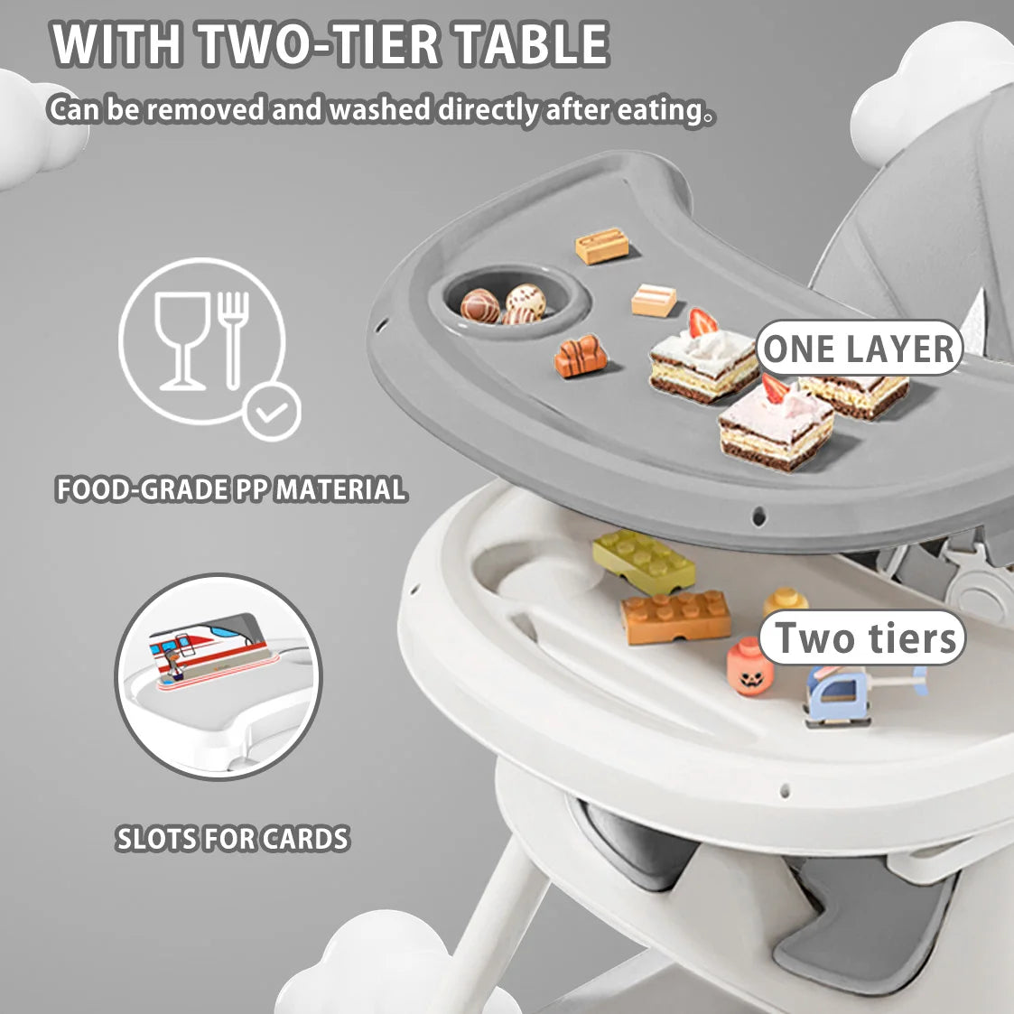 PIORLADO Foldable Baby High Chair With Antislip Pad And Toy Rack