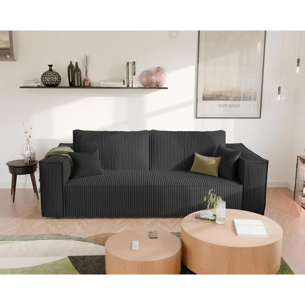 Three-Seater Corduroy Sofa Bed With Storage For Living Room