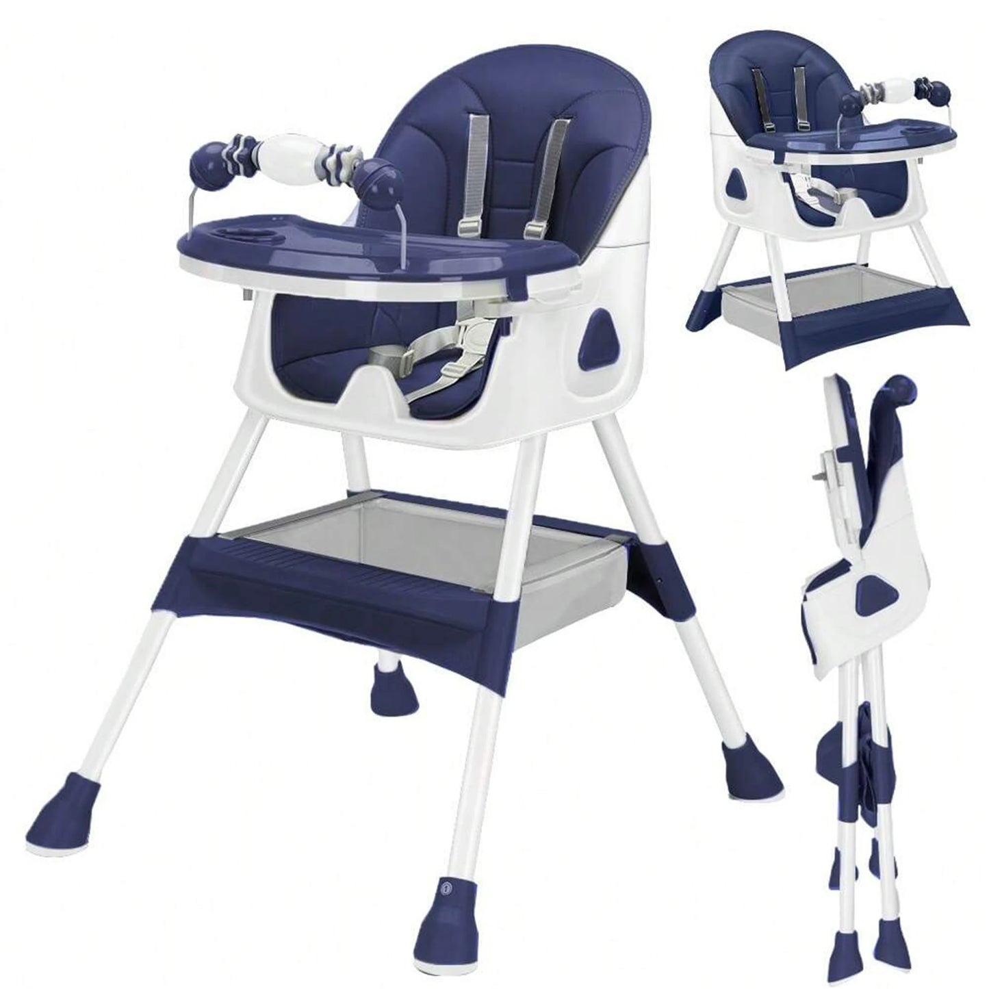 PIORLADO Foldable Baby High Chair With Antislip Pad And Toy Rack