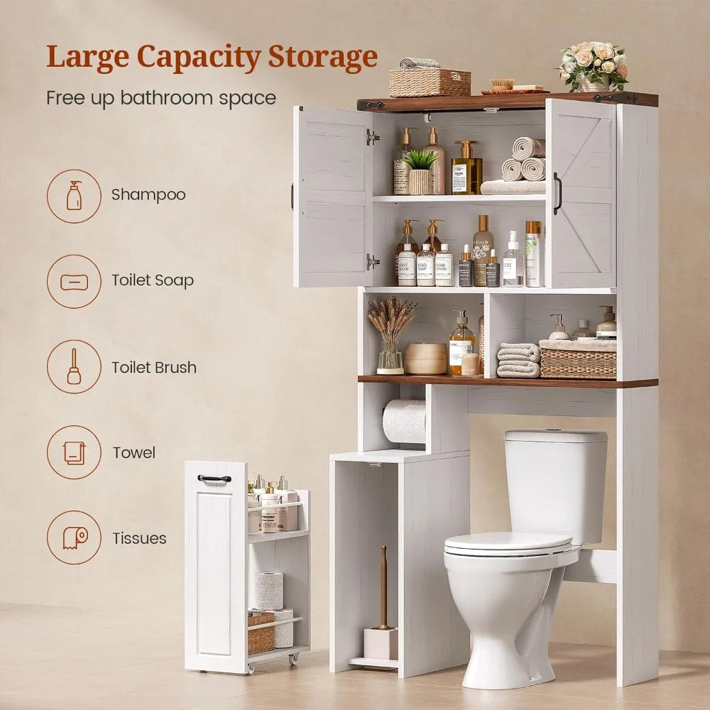 Farmhouse Over Toilet Storage Cabinet With Pulley And Adjustable Shelf