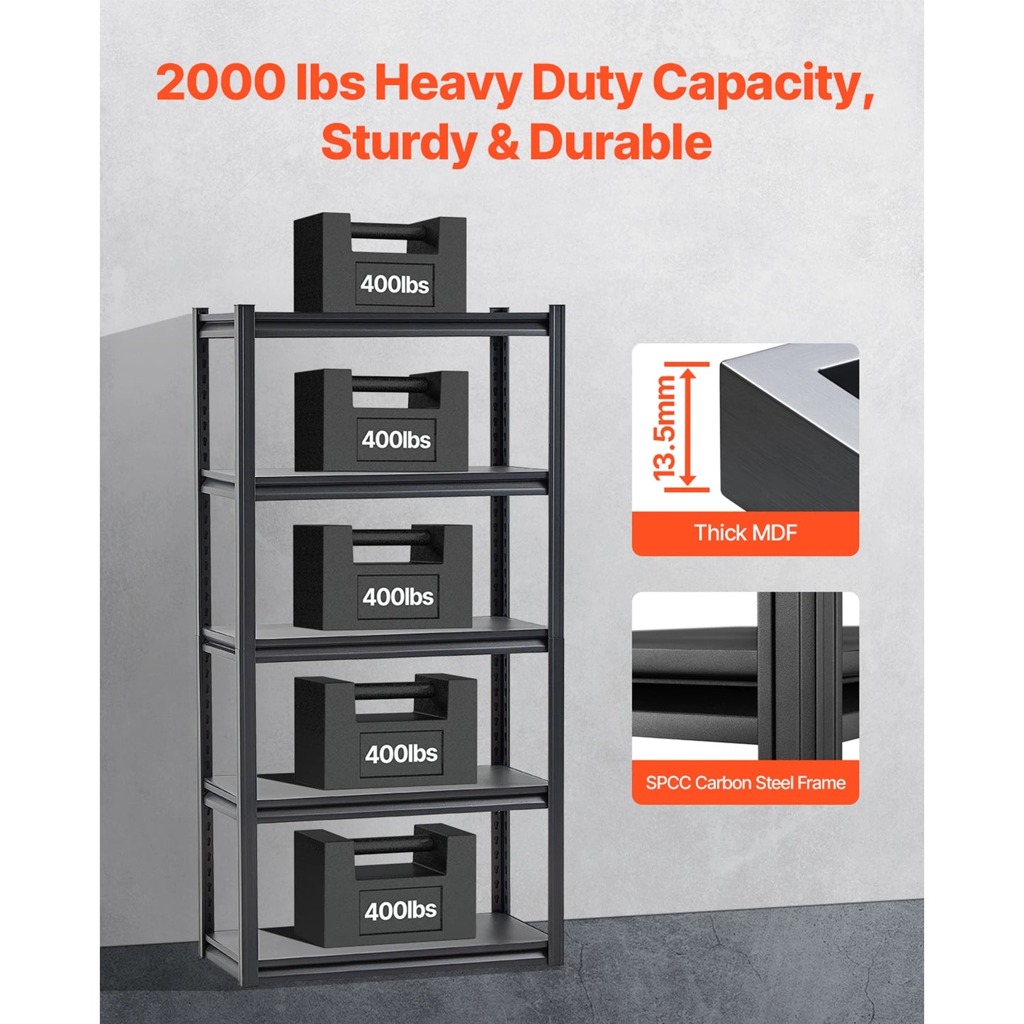 VEVOR 5-Tier Garage Storage Shelves Heavy Duty Metal Rack