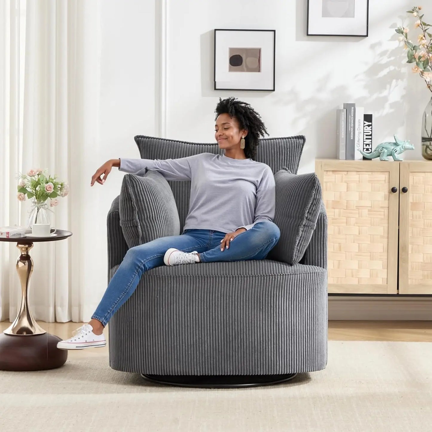 Swivel Accent Chair Upholstered Living Room Recliner
