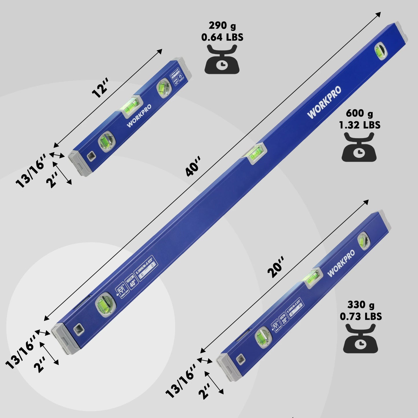WORKPRO 3-Piece Spirit Level Set With Magnetic Torpedo Levels