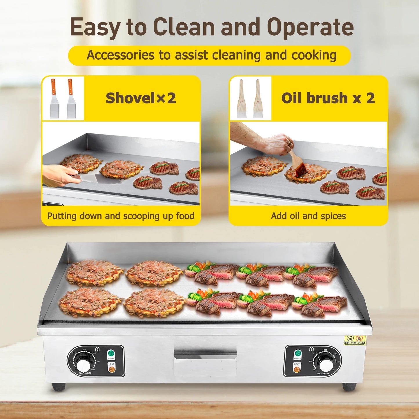 Adoolla 1500W Commercial Electric Grill Non-Stick Teppanyaki Countertop