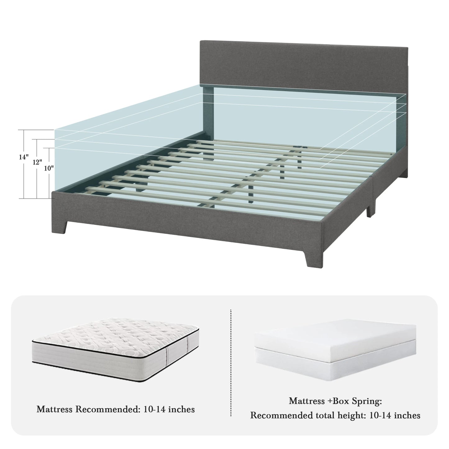 HOOMIC Upholstered Bed Frame With Adjustable Linen Headboard And Slats