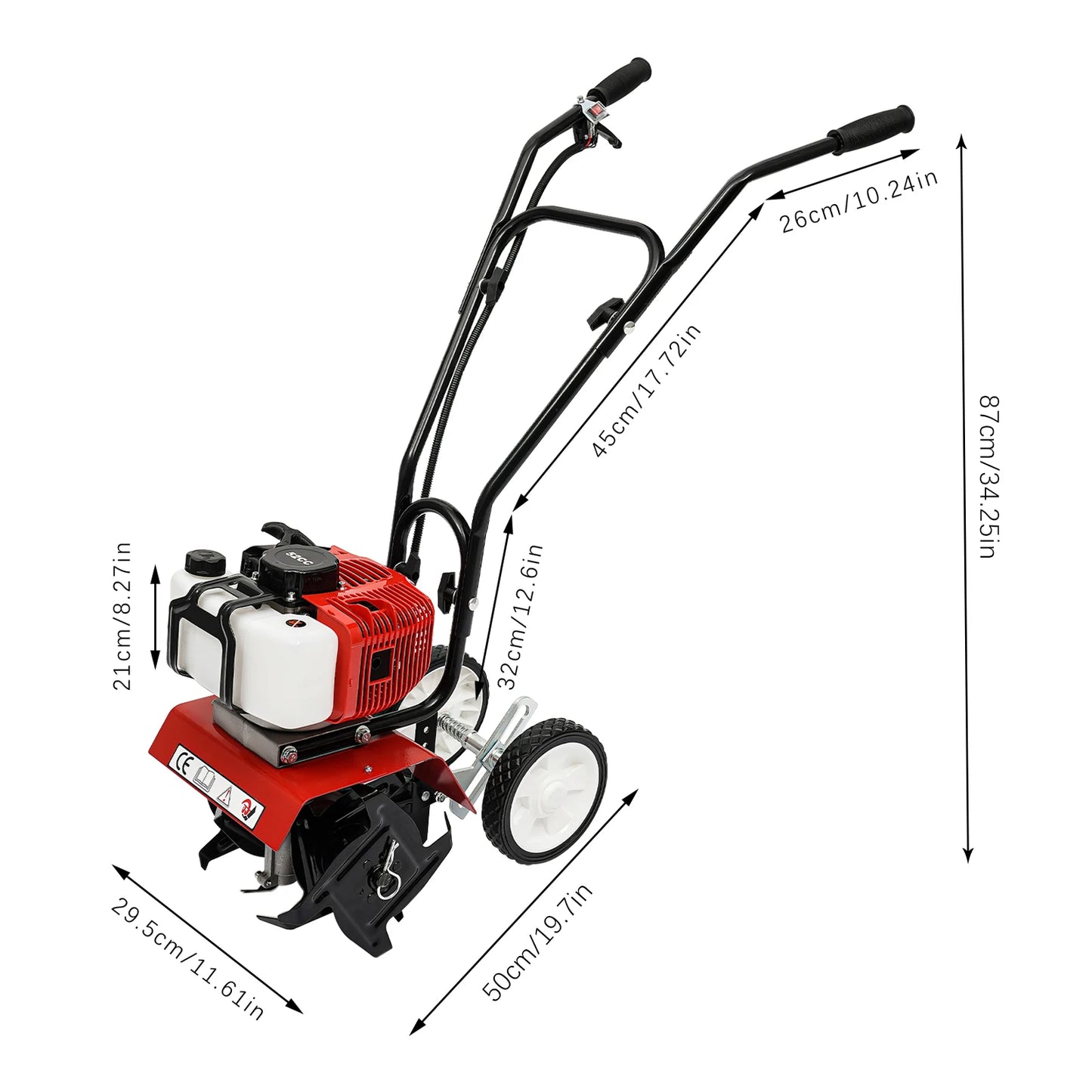 Bymaocar Gas Tiller 1.9KW 2-Stroke For Yard And Garden