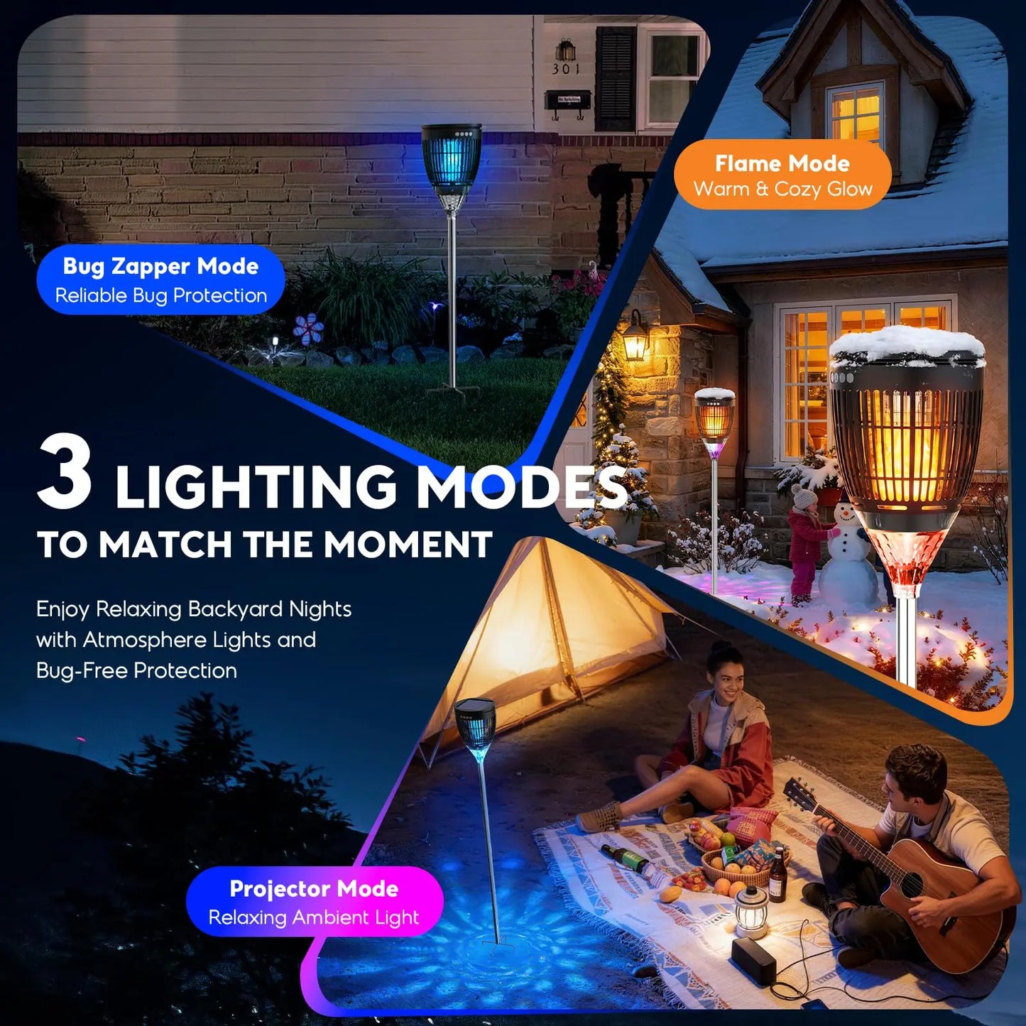 Solar Bug Zapper Outdoor 4200V 3-In-1 Mosquito Zapper RGB