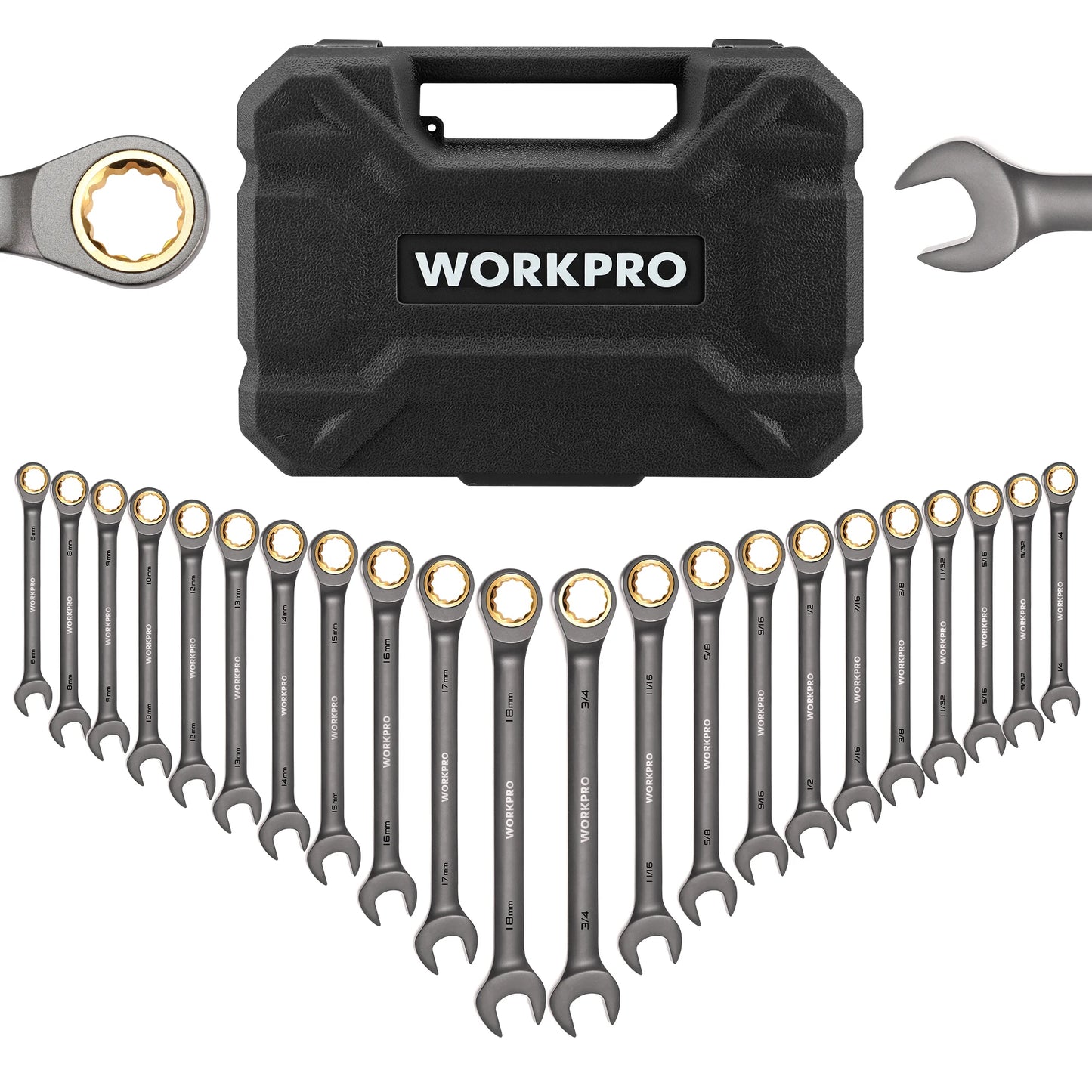 WORKPRO 21 Piece Ratcheting Wrench Set In Durable Case
