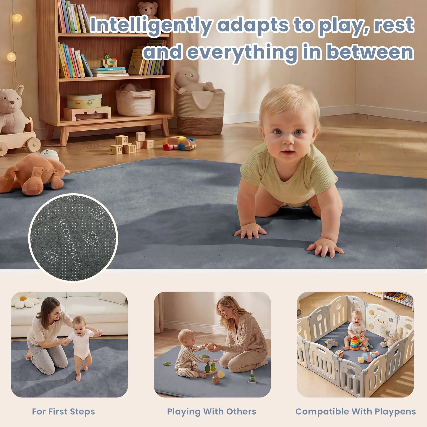 Huloo Sleep Memory Foam Baby Play Mat Tummy Time Rug