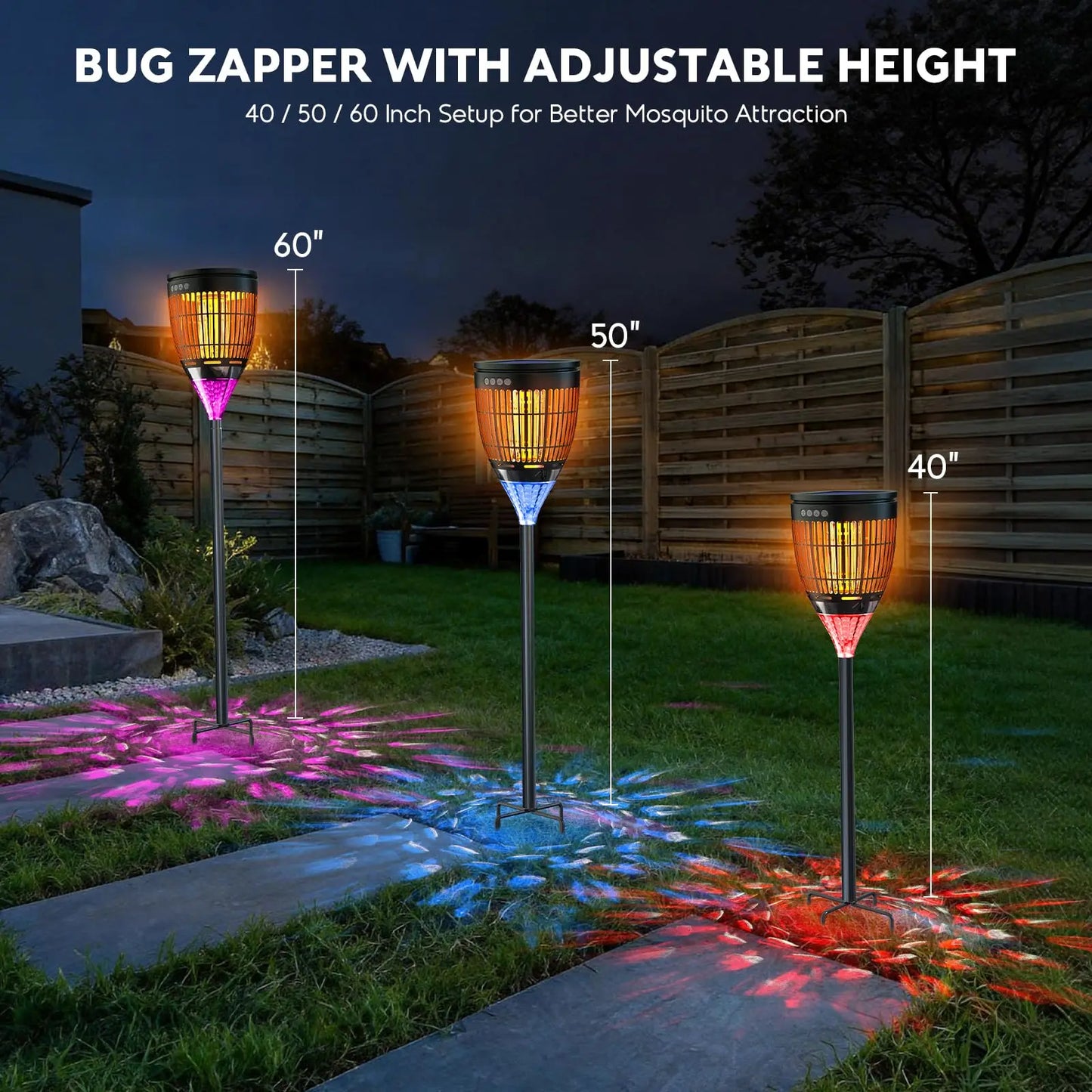 Solar Bug Zapper Outdoor 4200V 3-In-1 Mosquito Zapper RGB