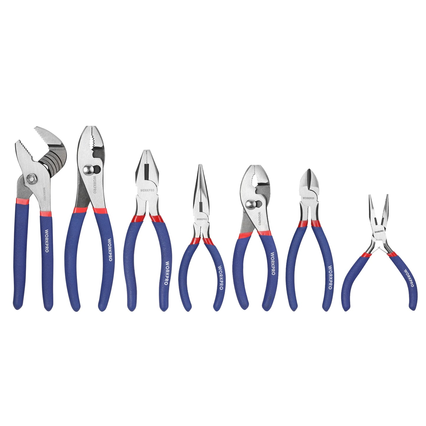 Workpro 7 Piece Pliers Set With Groove Joint Long Nose Slip Joint Diagonal DIY