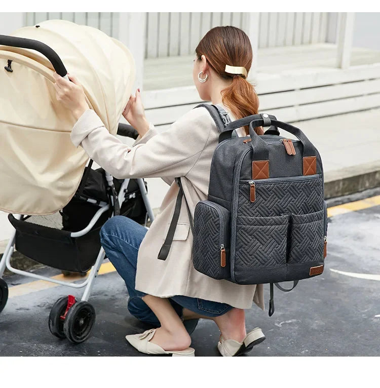 Denim Diaper Backpack With Changing Mat For Moms Large Capacity