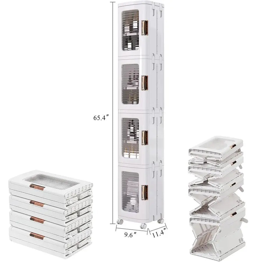 Four-Tier Tall Narrow Storage Cabinet With Wheels And Adjustable Shelves