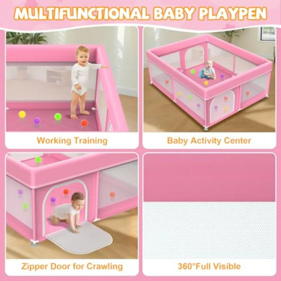 Baby Playpen With Mat For Babies And Toddlers Breathable Mesh