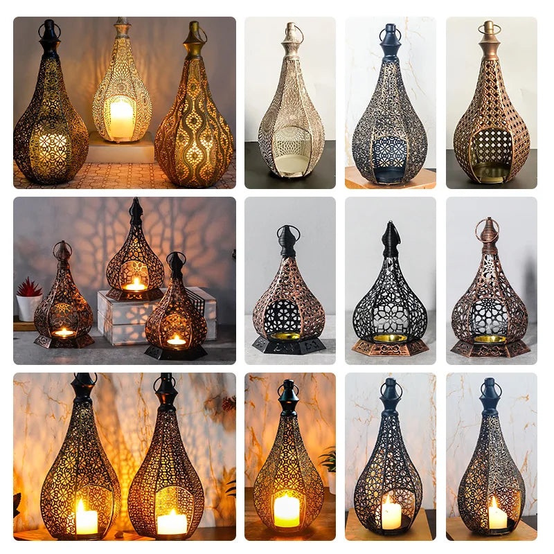 Elegant Metal Lantern Candle Holder Vintage Tea Light Hanging Lantern Home Decor