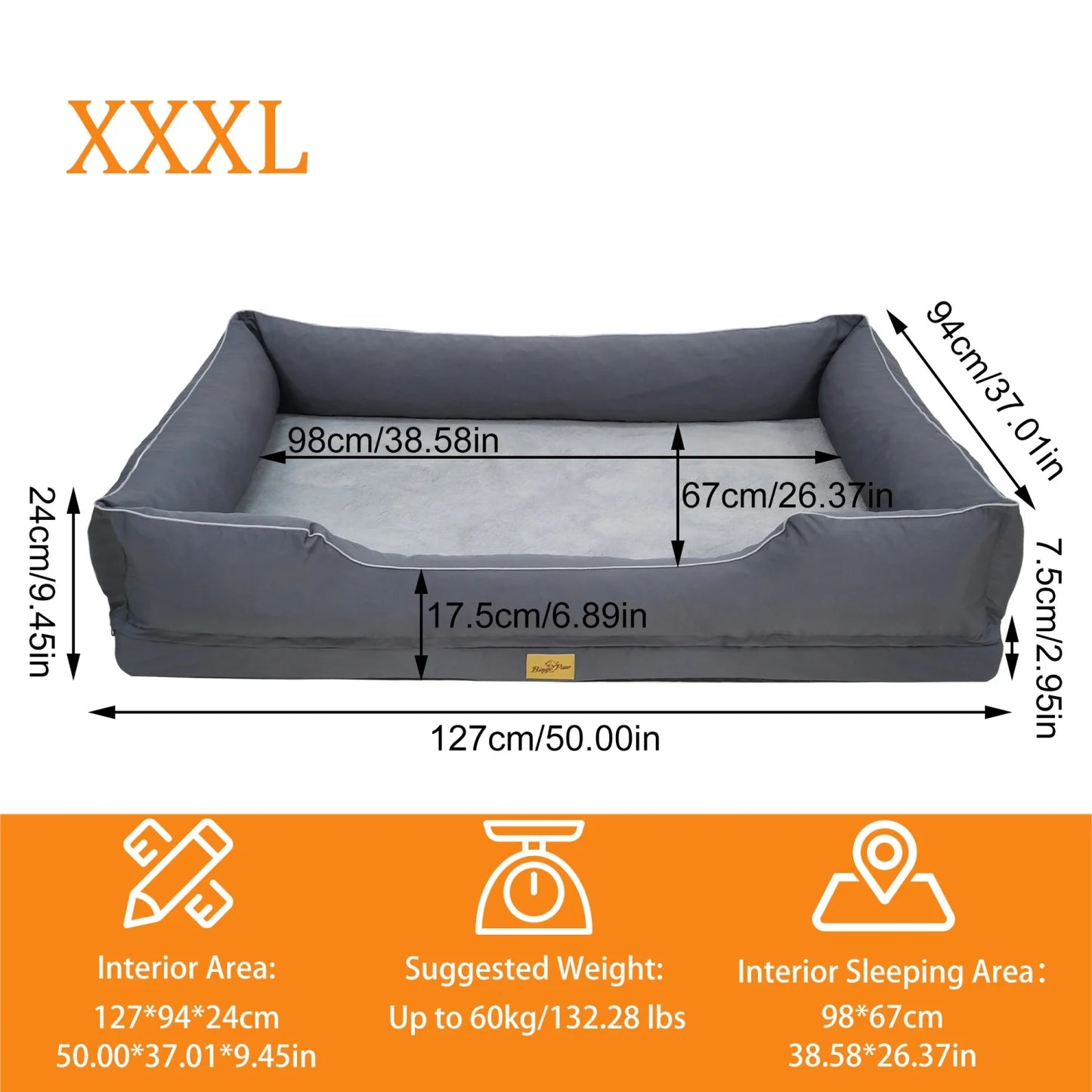BINGOPAW Orthopedic Rectangular Dog Bed With Removable Cover