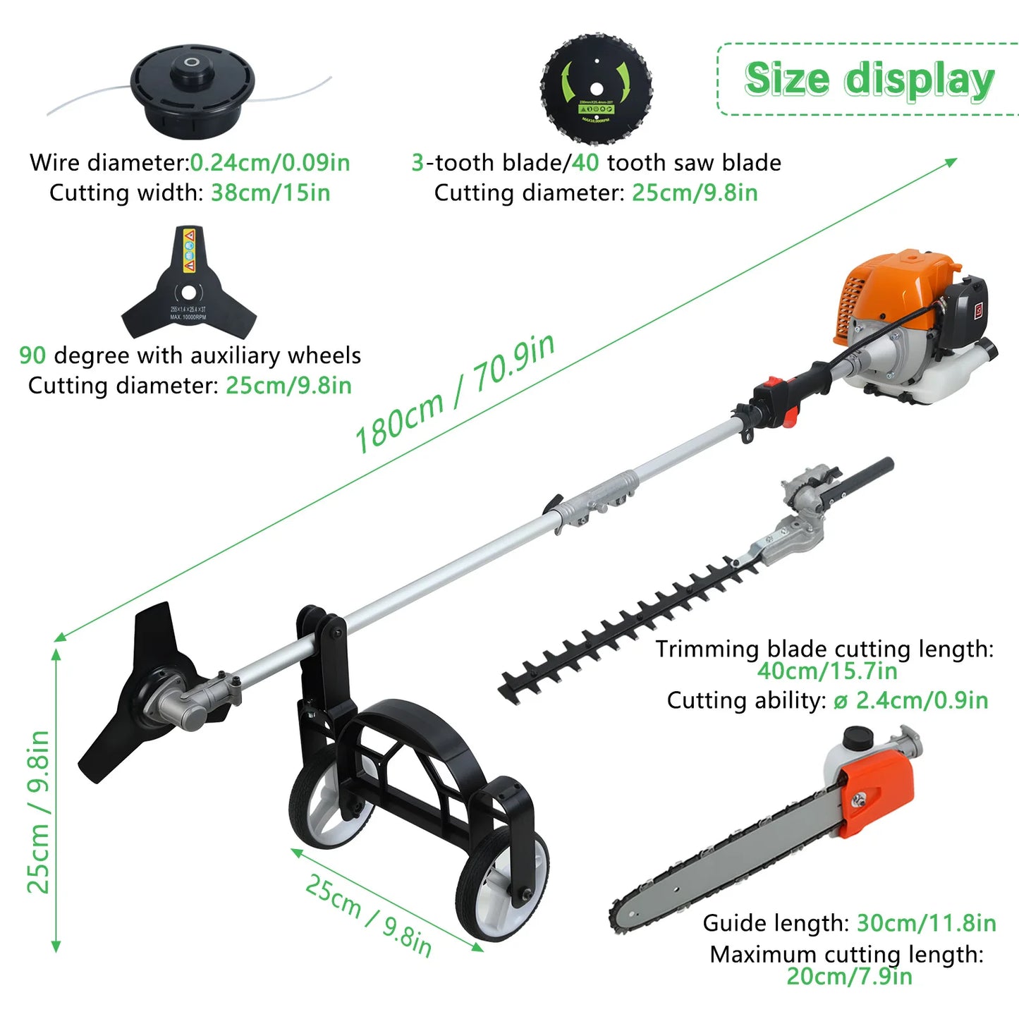 Gas Powered 8-In-1 Yard Tool Kit 52cc Hedge Trimmer Chainsaw
