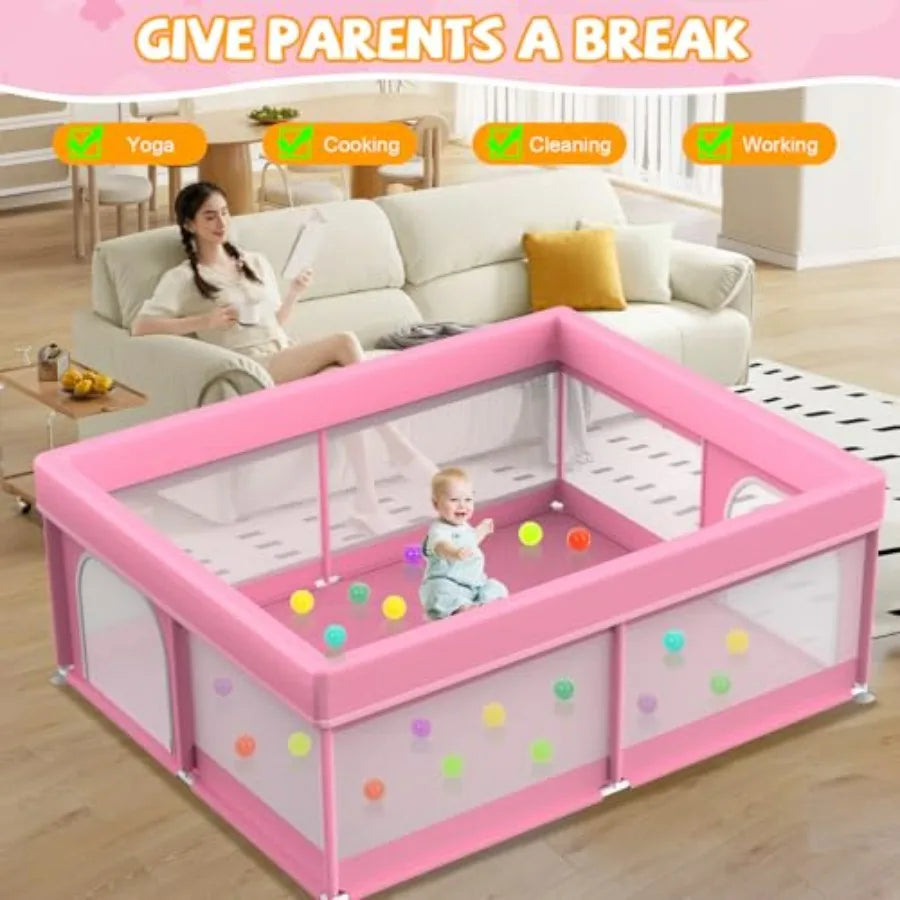 Baby Playpen With Mat For Babies And Toddlers Breathable Mesh