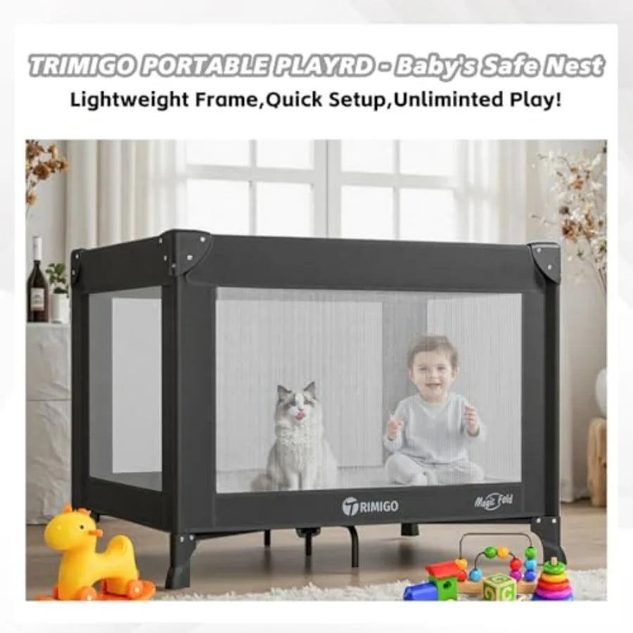 Portable Travel Crib Playpen With Mattress And Breathable Mesh