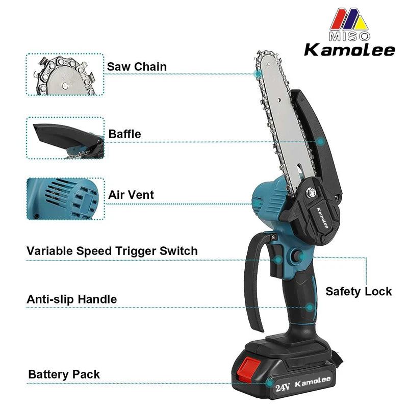 Kamolee Brushless Electric Chainsaw Mini Wood Cutter Pruning