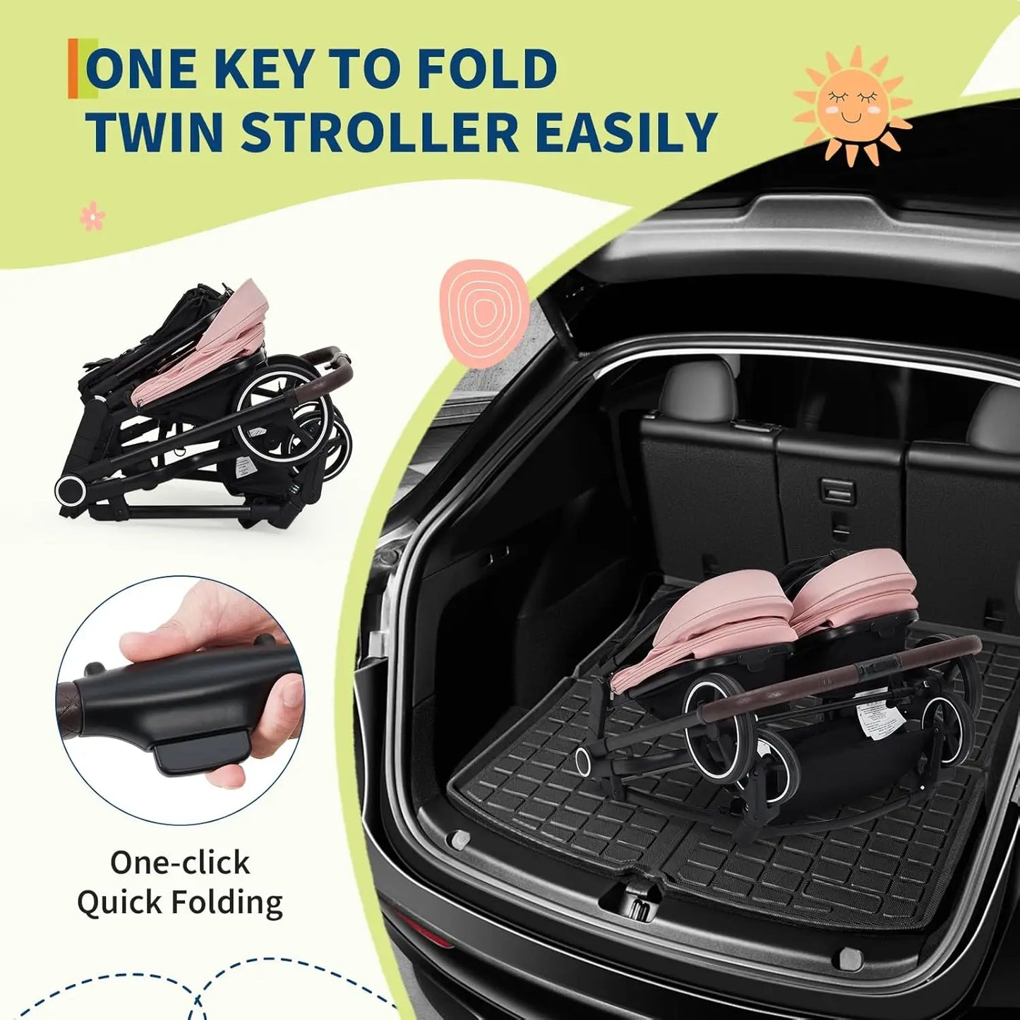 HiMISS Side By Side Twin Stroller Lightweight Foldable Travel