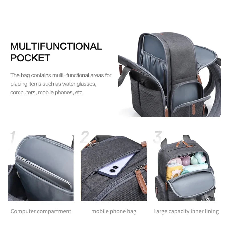 Denim Diaper Backpack With Changing Mat For Moms Large Capacity