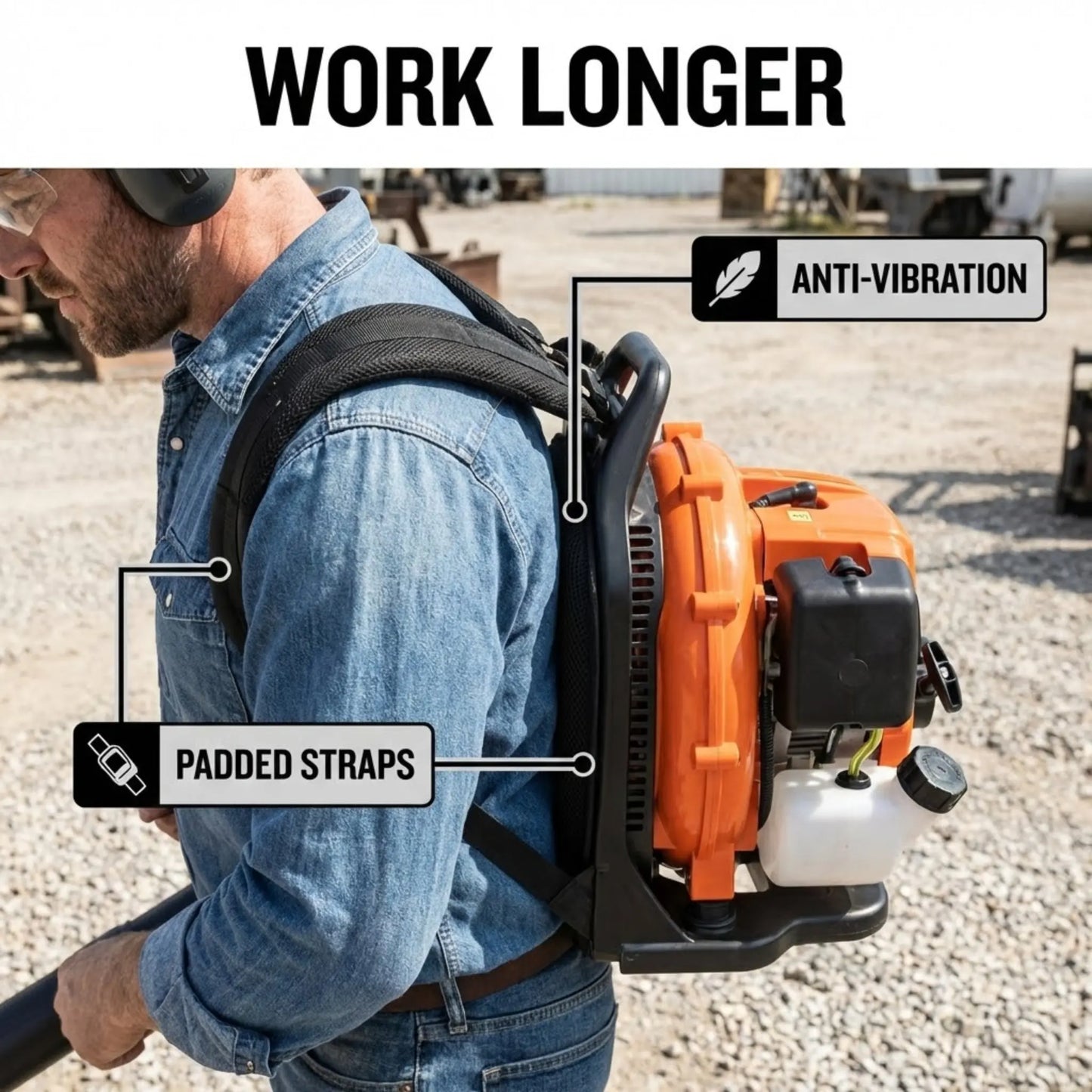63CC Backpack Gas Leaf Blower 850CFM Commercial Heavy Duty
