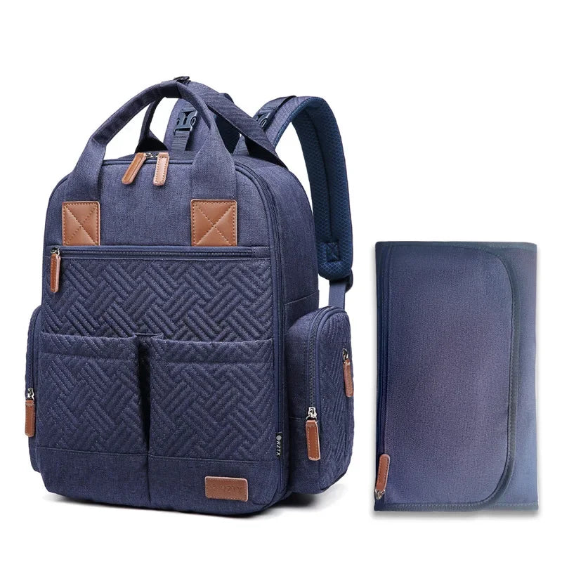 Denim Diaper Backpack With Changing Mat For Moms Large Capacity