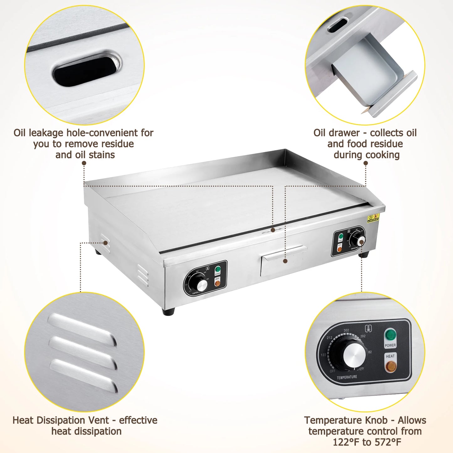 Adoolla 1500W Commercial Electric Grill Non-Stick Teppanyaki Countertop