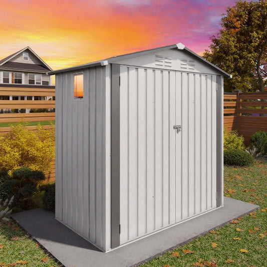 Outdoor Metal Storage Shed With Sloped Roof Lockable Aluminum Frame Garden