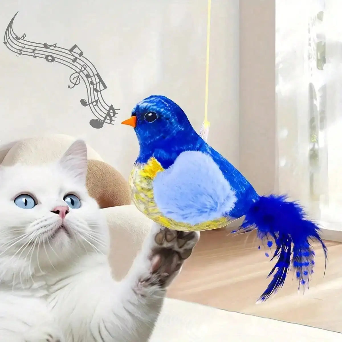 Interactive Cat Toy With Realistic Bird Sounds Battery Free Hanging Soft Plush