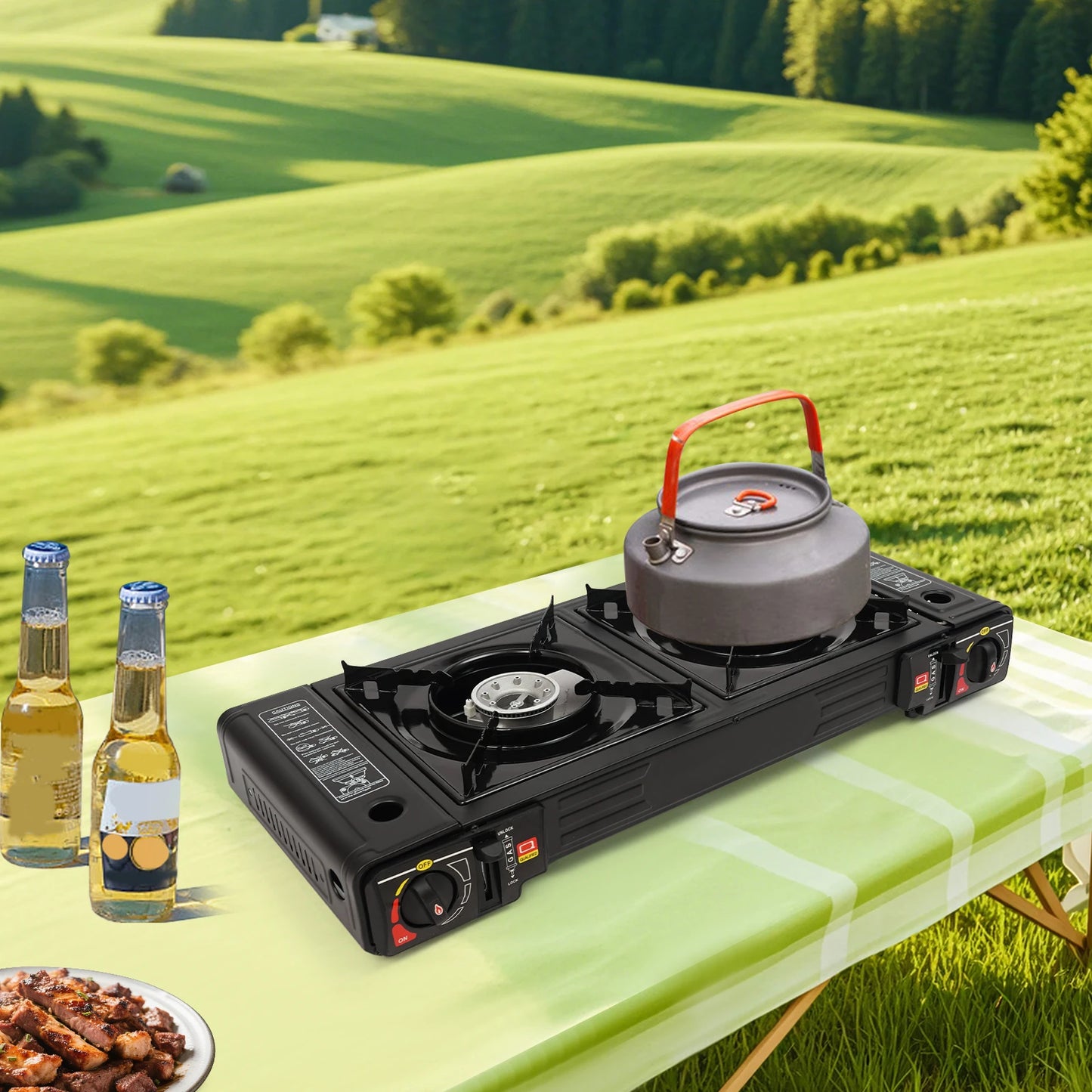 Portable 2500W Camping Stove With Baking Tray And Case
