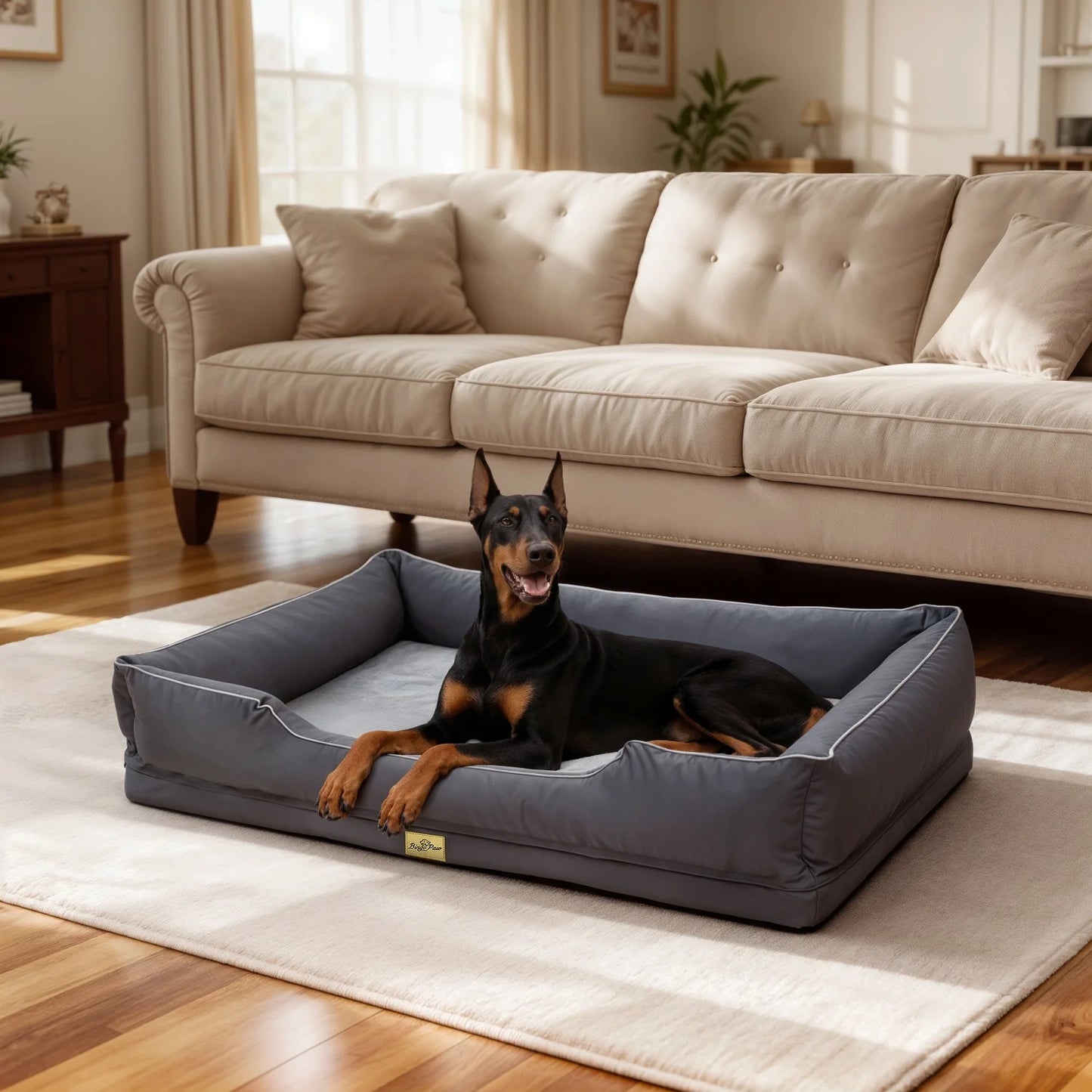 BINGOPAW Orthopedic Rectangular Dog Bed With Bolster Washable Removable Cover