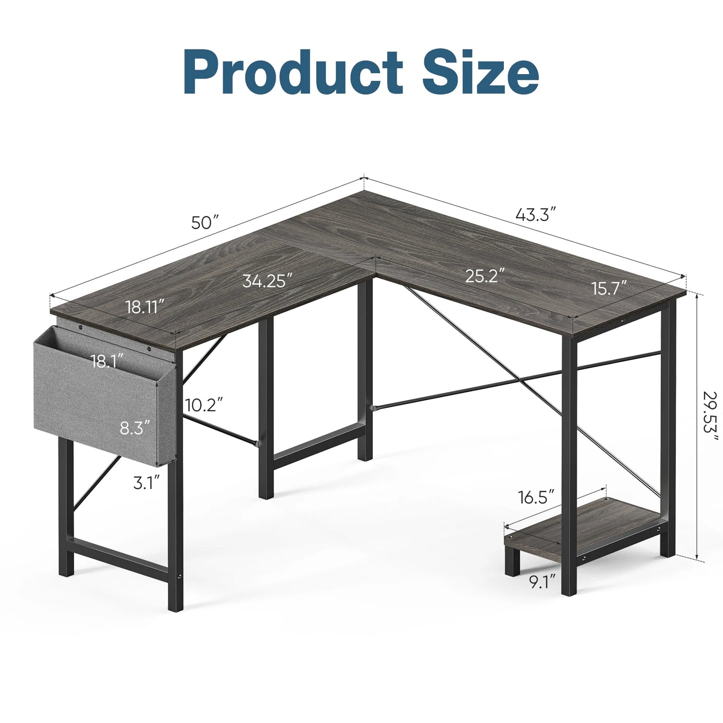 JHK Gaming Corner Desk With CPU Storage And Side Bag