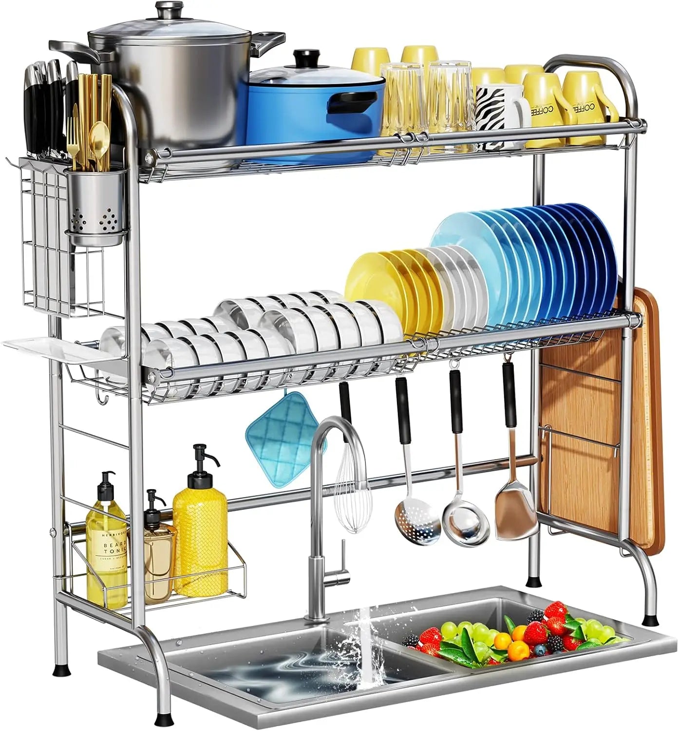 Stainless Steel Over Sink Dish Rack With Utensil Holder