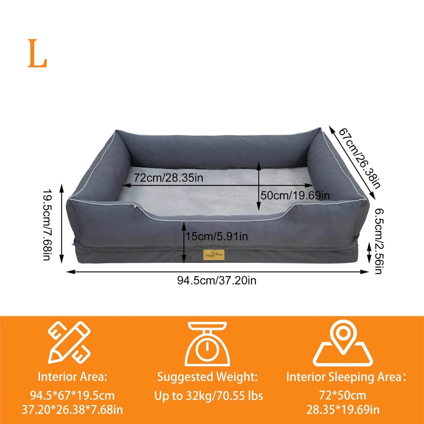 BINGOPAW Orthopedic Rectangular Dog Bed With Removable Cover