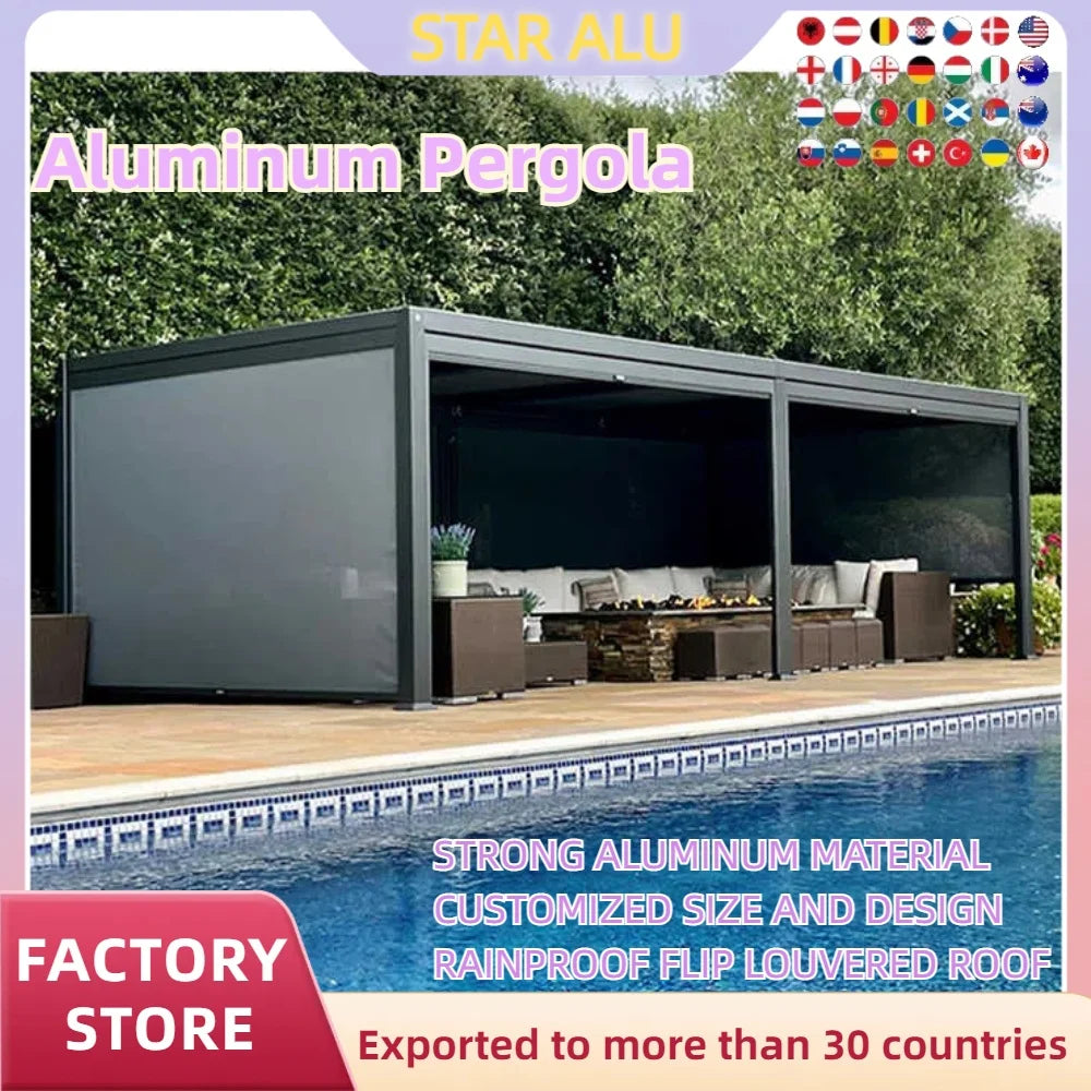Aluminum Motorized Louvered Bioclimatic Pergola For Outdoor Garden