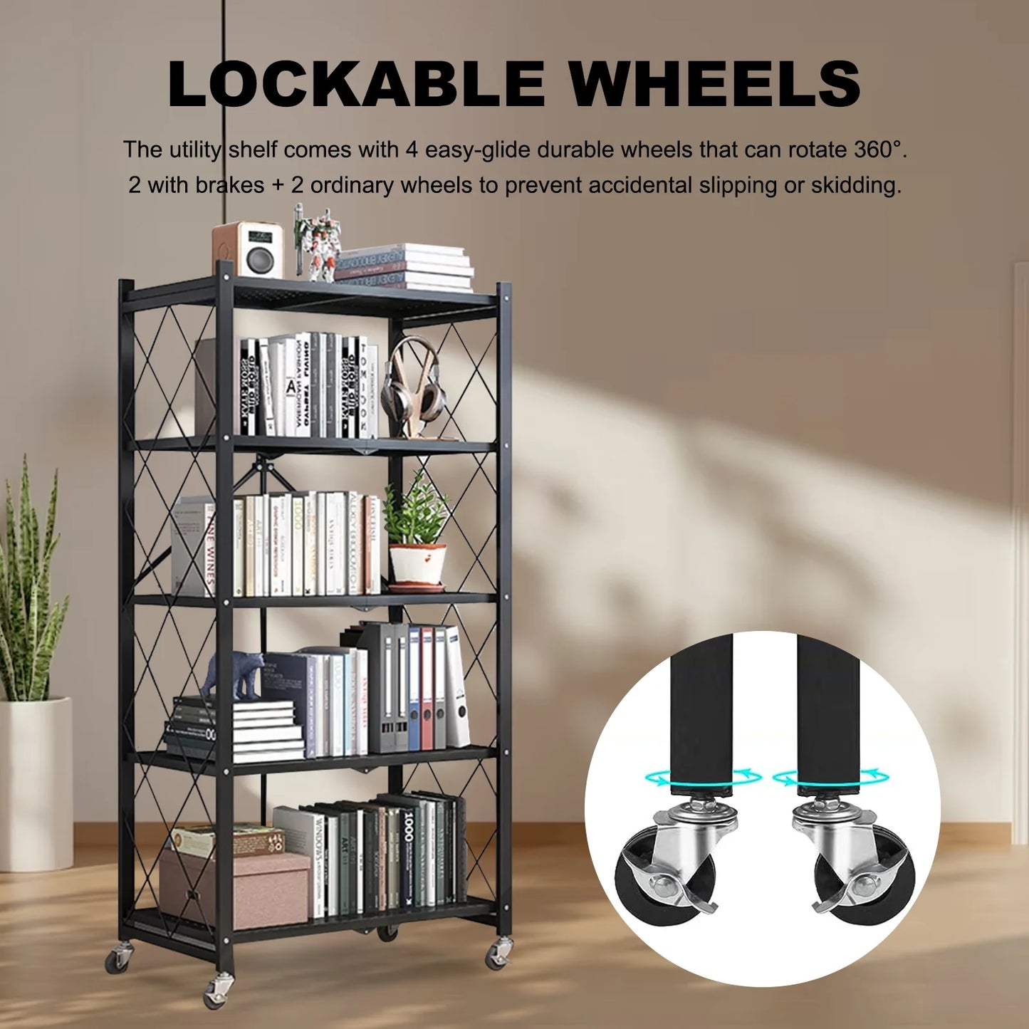 5-Tier Storage Shelving With Wheel Unit Heavy Duty Metal Rack