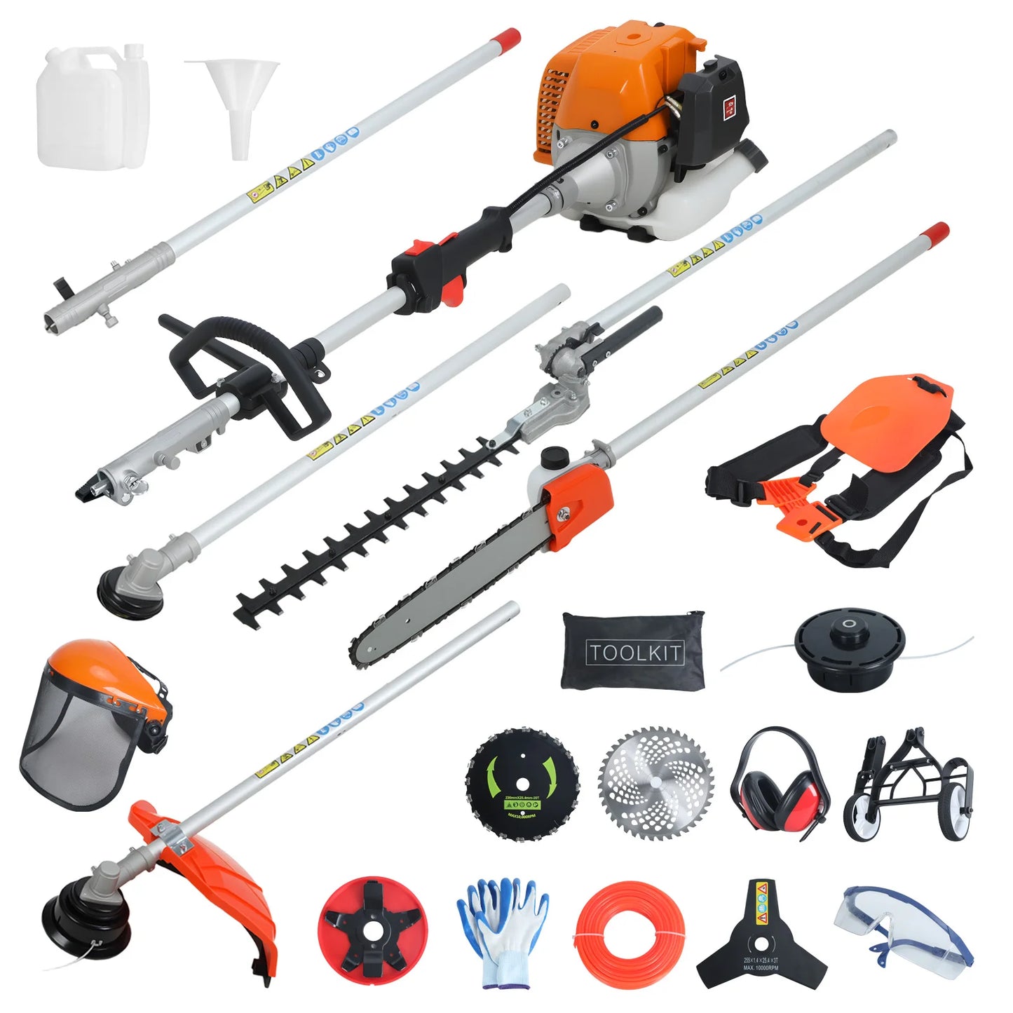 Gas Powered 8-In-1 Yard Tool Kit 52cc Hedge Trimmer Chainsaw