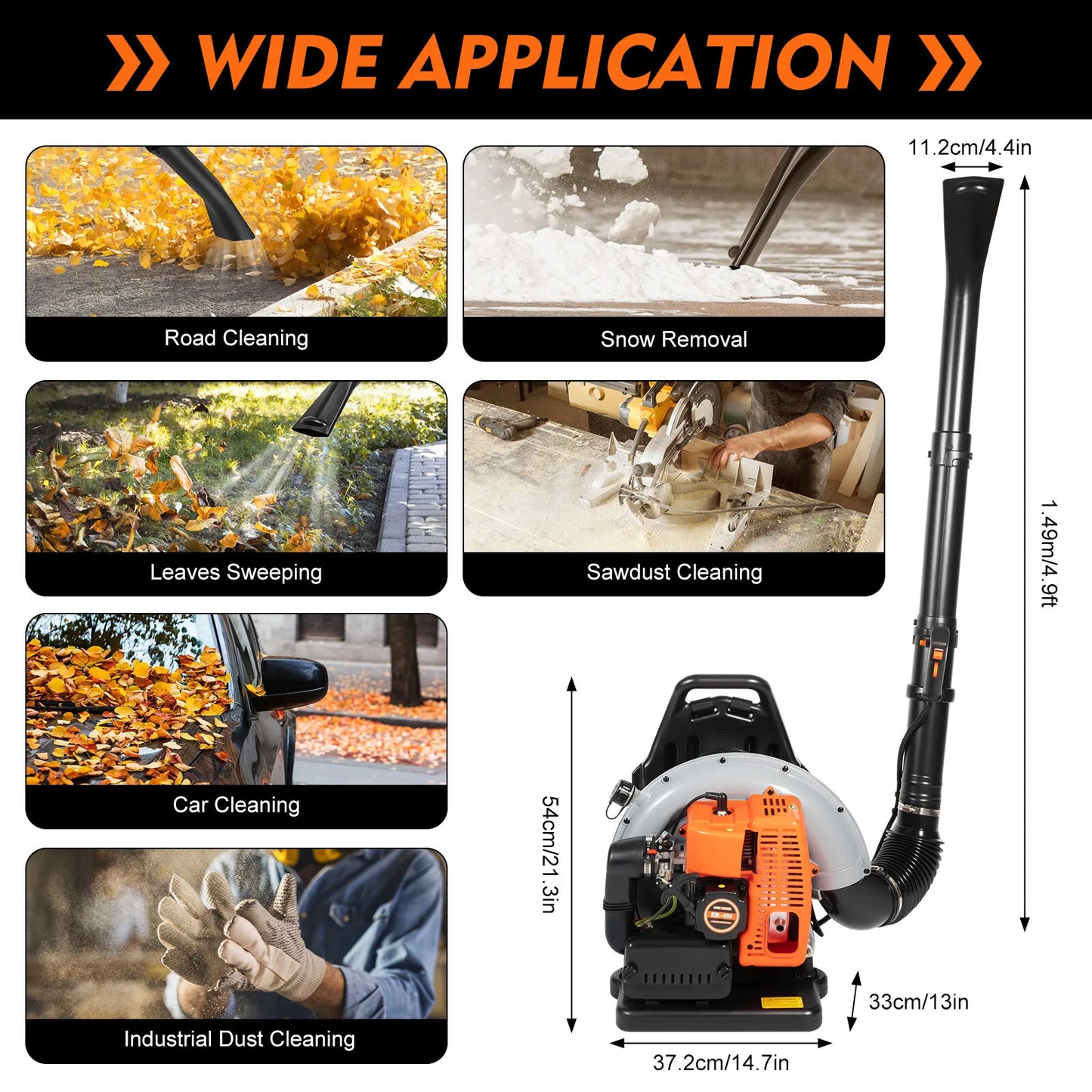 Bymaocar Gas Leaf Blower 2-Stroke Backpack, Adjustable Speed