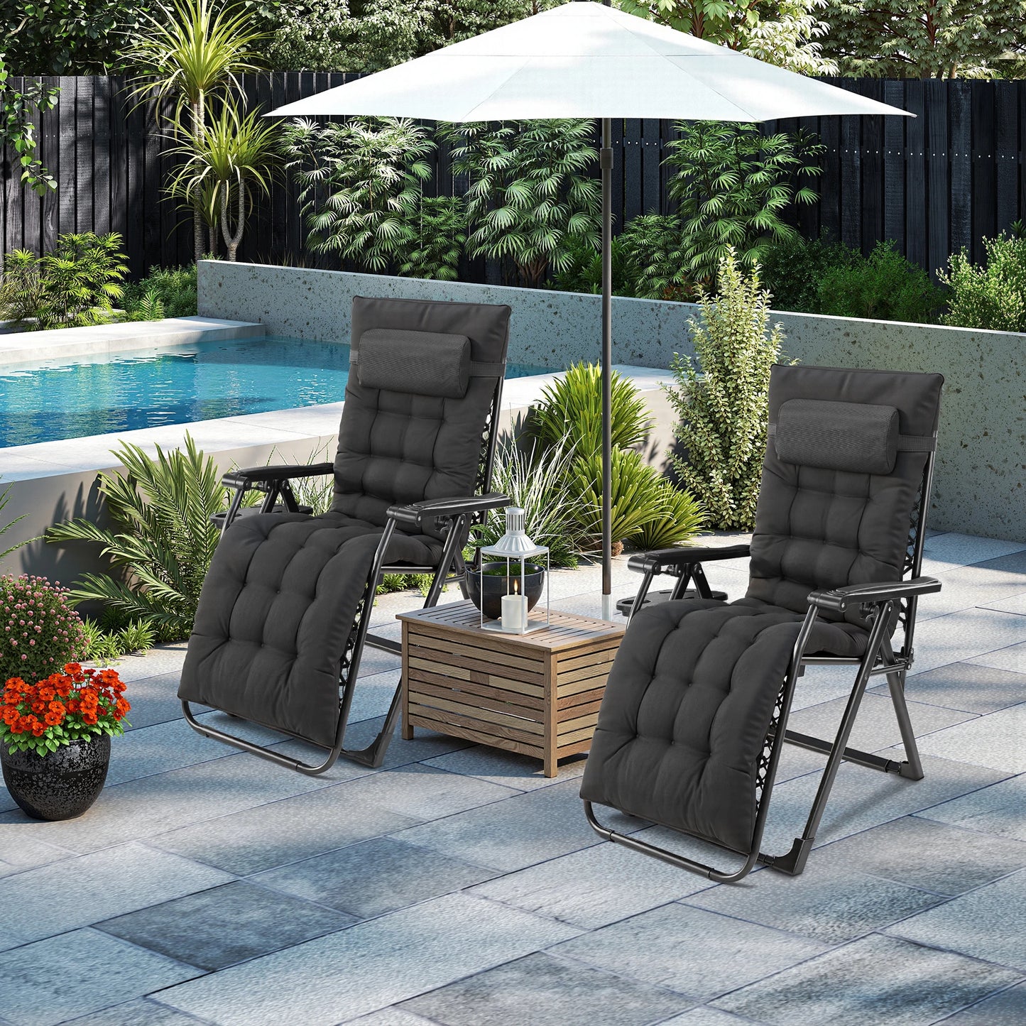 JHK Zero Gravity Recliner Outdoor Folding Lounge Chair With Cup Holder Trays