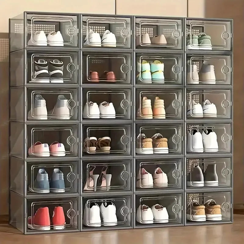 Large Stackable Plastic Shoe Storage Boxes Dustproof Transparent Display Cabinet