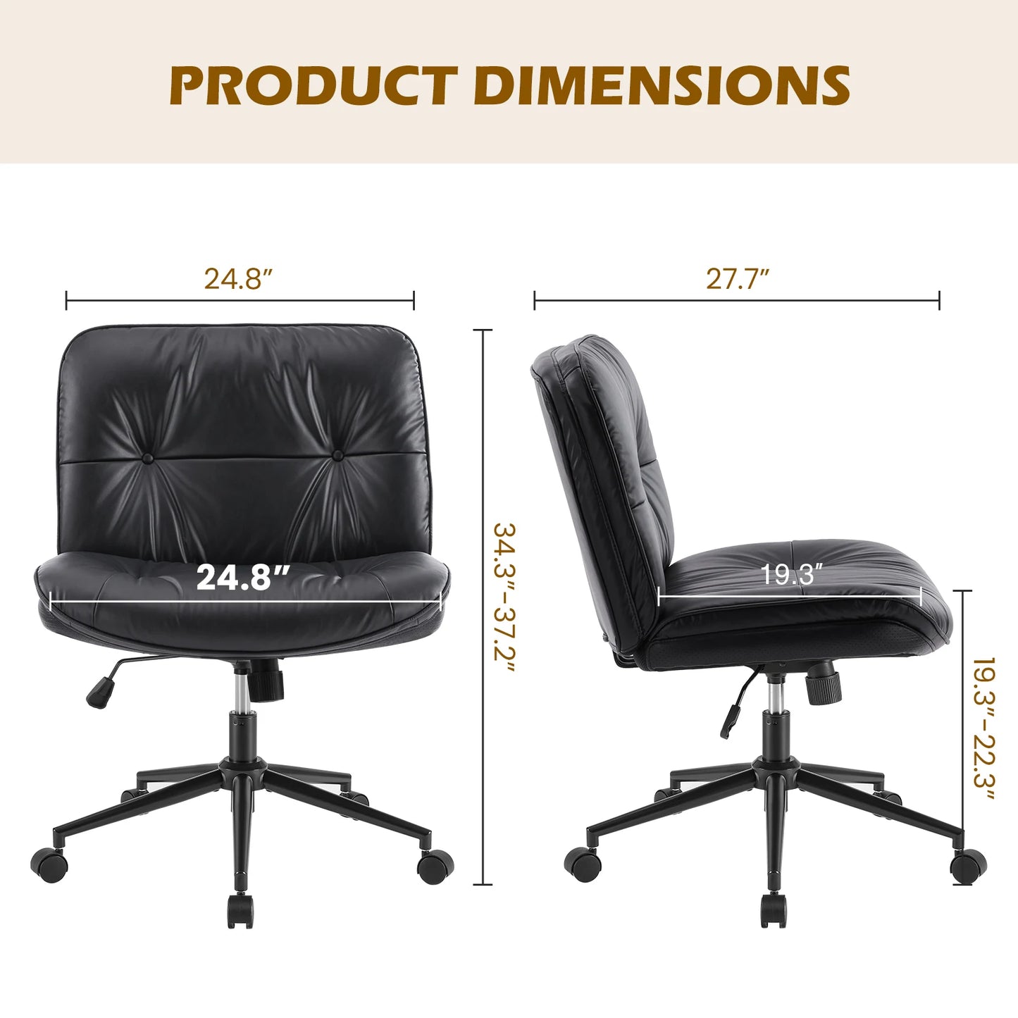 JHK Cross Legged PU Leather Office Chair With Wheels