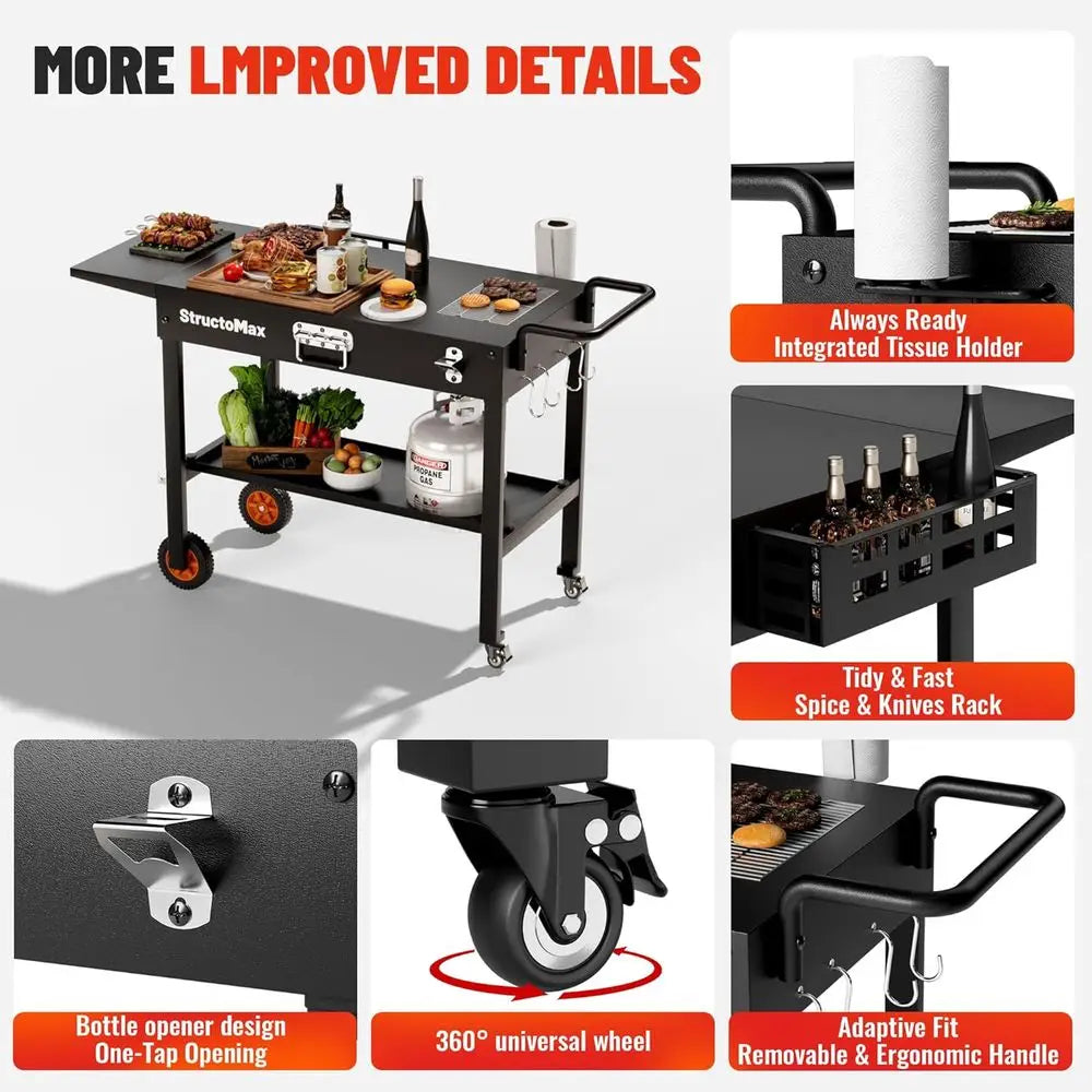 Portable Outdoor Grill Table With Wheels And Storage
