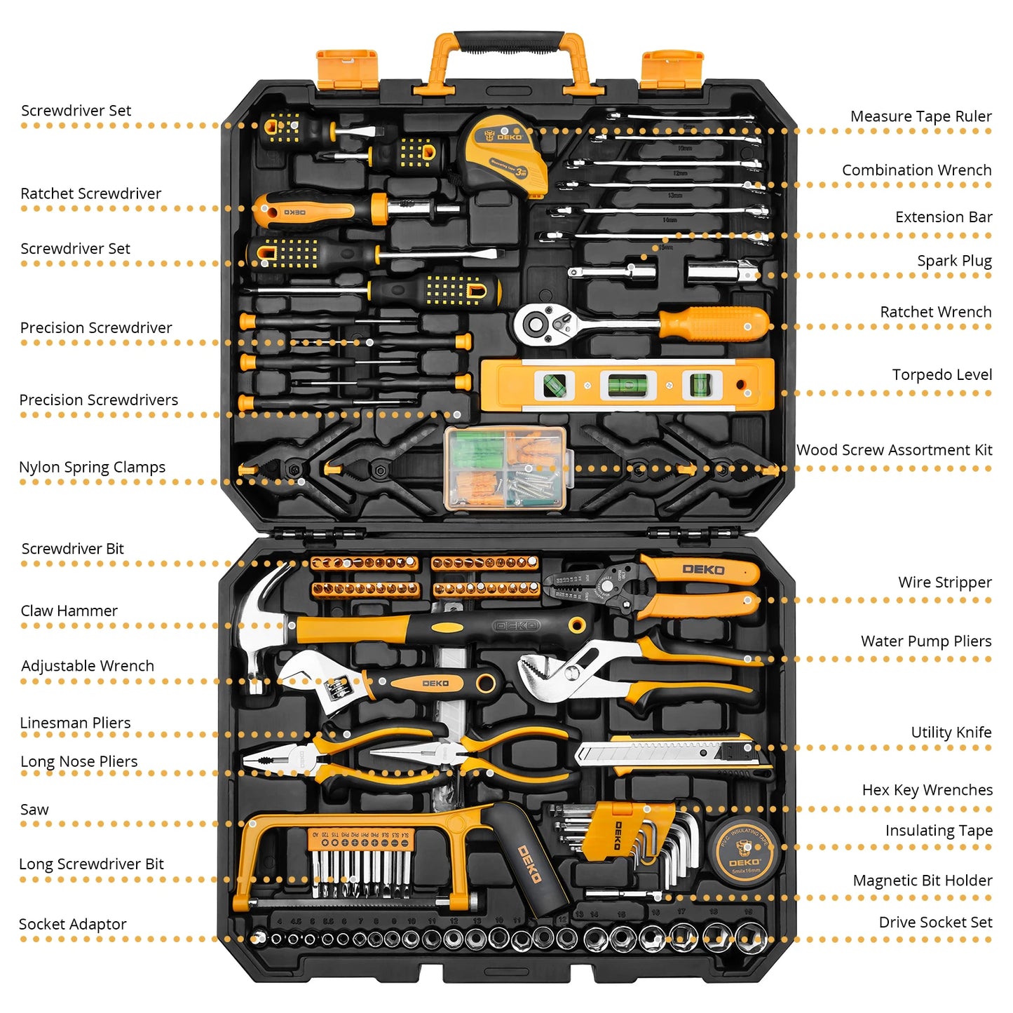 DEKOPRO 228Pcs Socket Wrench Auto Repair Tool Set Case