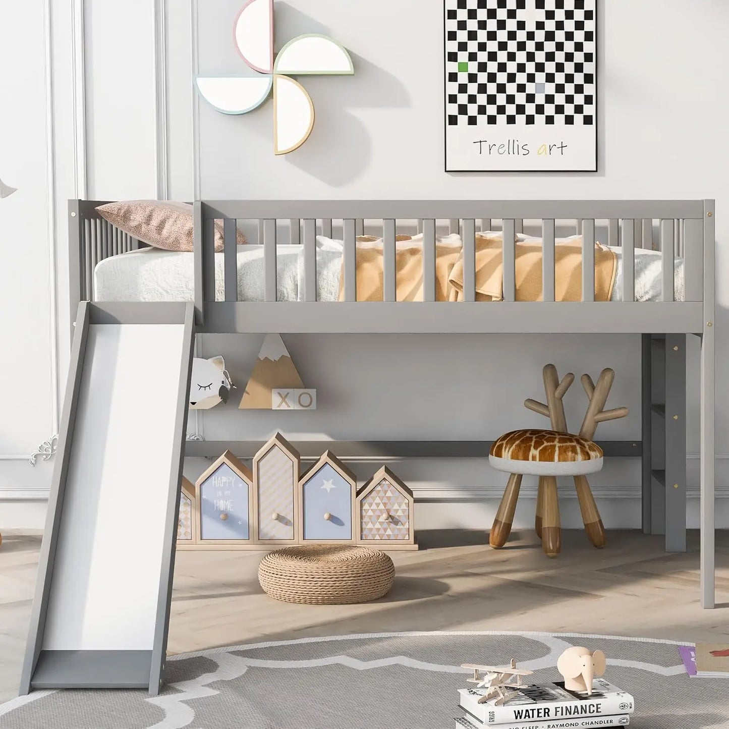 Loft Bed With Slide For Kids In Wood Durable Design