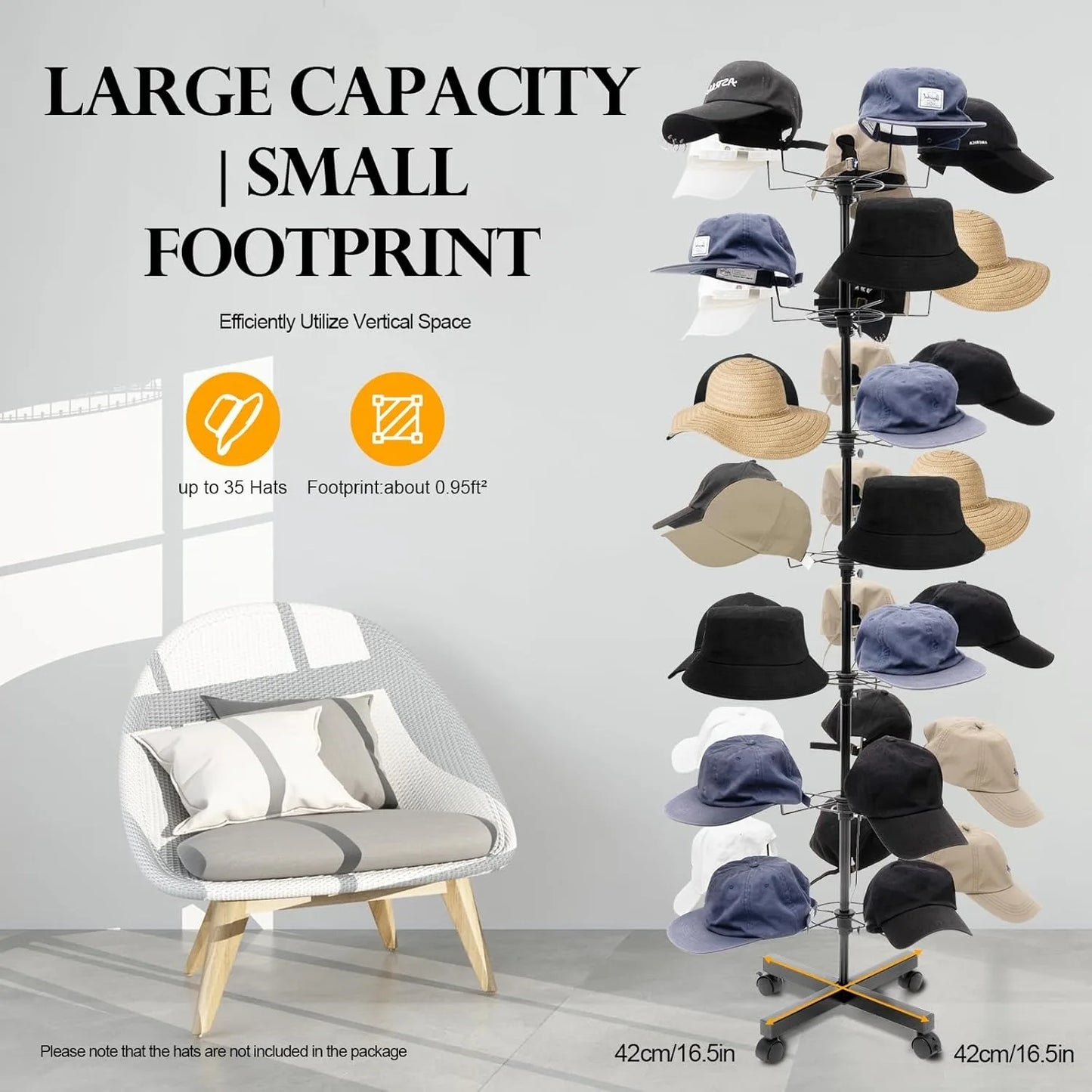 Freestanding Rotating Hat Display Rack With 35 Hooks